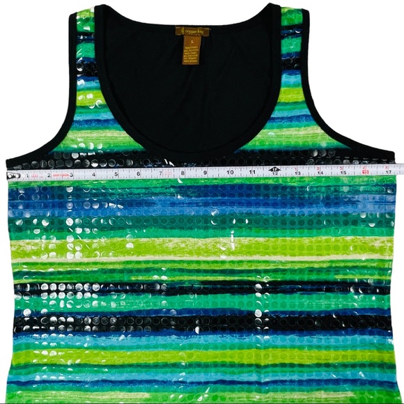 Copper Key size large blue & green striped tank top with shiny dots on front - Picture 5 of 8